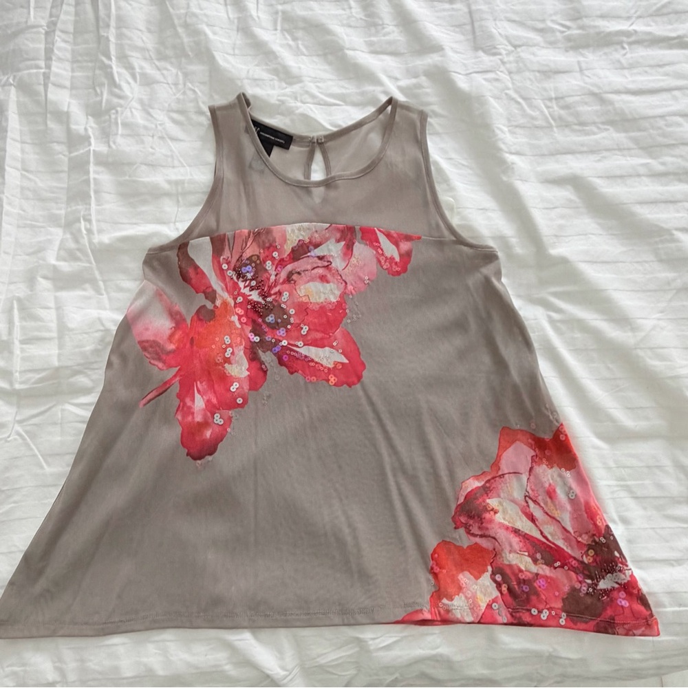 INC International Concepts Floral Tank Top - Pink and Gray